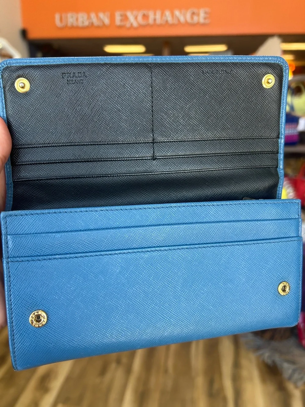 Prada Wallet Saffiano Double in Cobalt